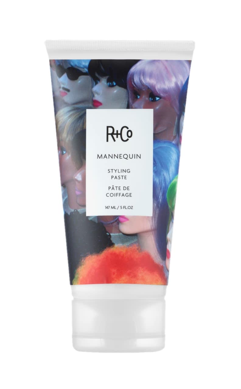 r+co mannequin styling paste jar close-up showing matte texture and flexible hold.