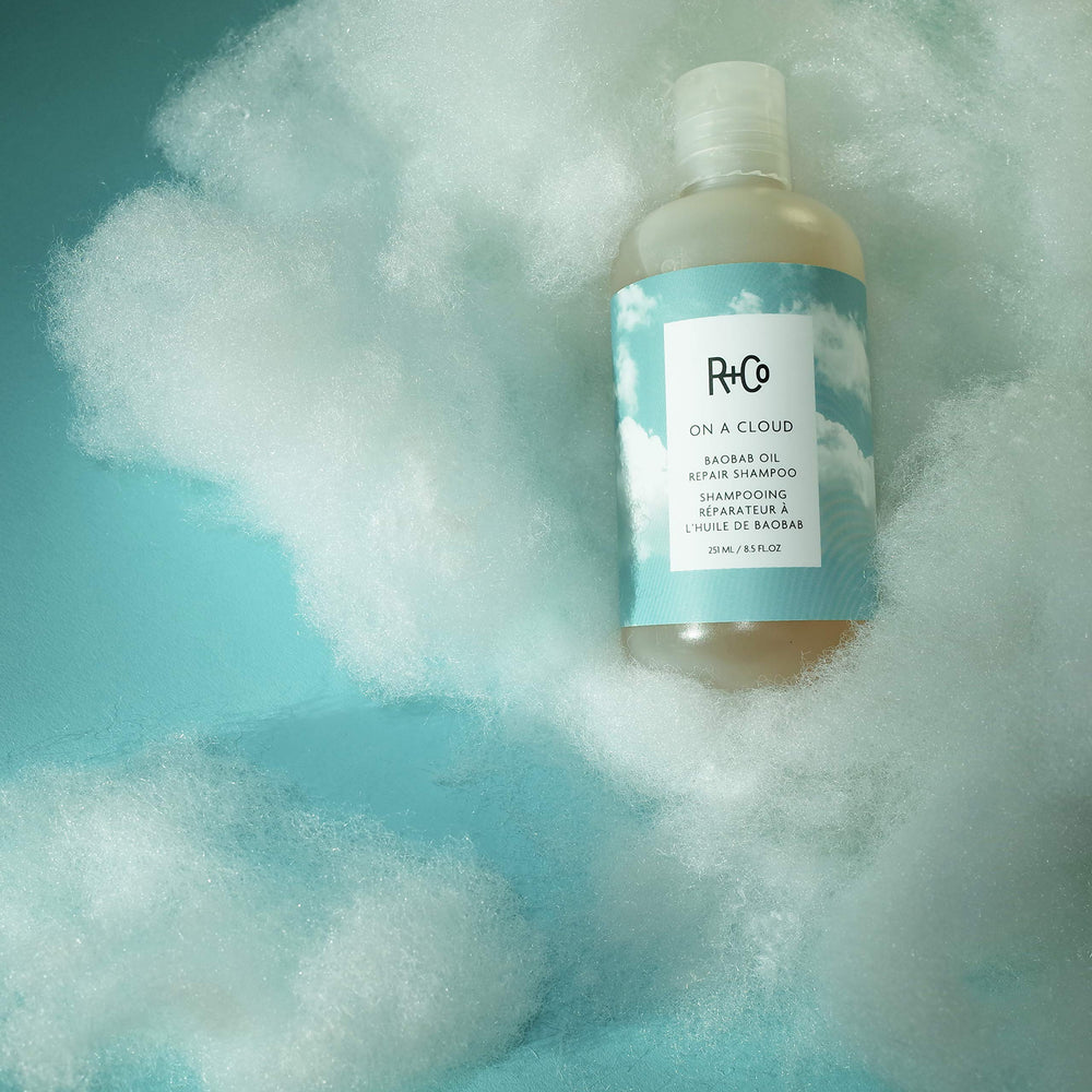 Luxe lather from R+Co On A Cloud shampoo for damaged hair.