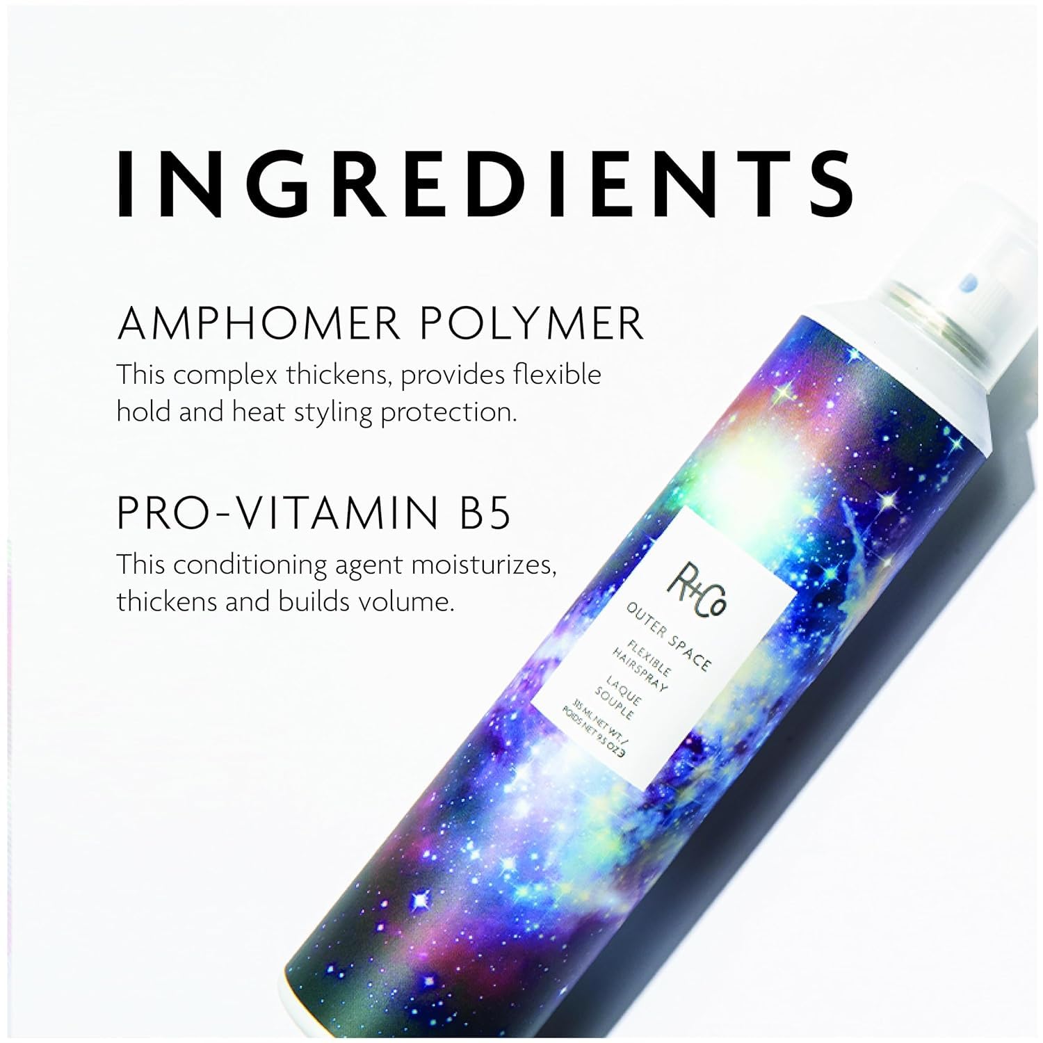 R+Co Outer Space spray with curling iron for defined waves
