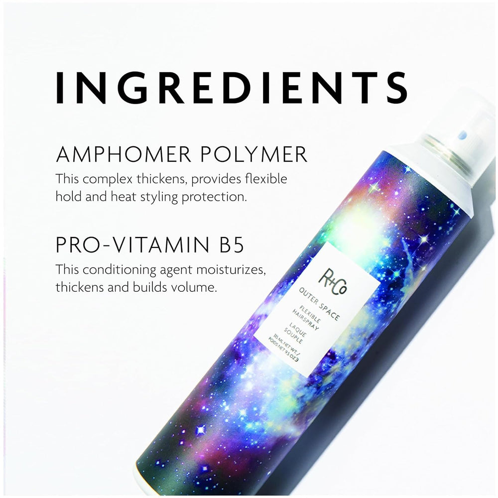 R+Co Outer Space spray with curling iron for defined waves
