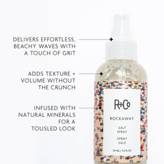 R+Co Rockaway Salt Spray applied to hair for natural texture and lift.