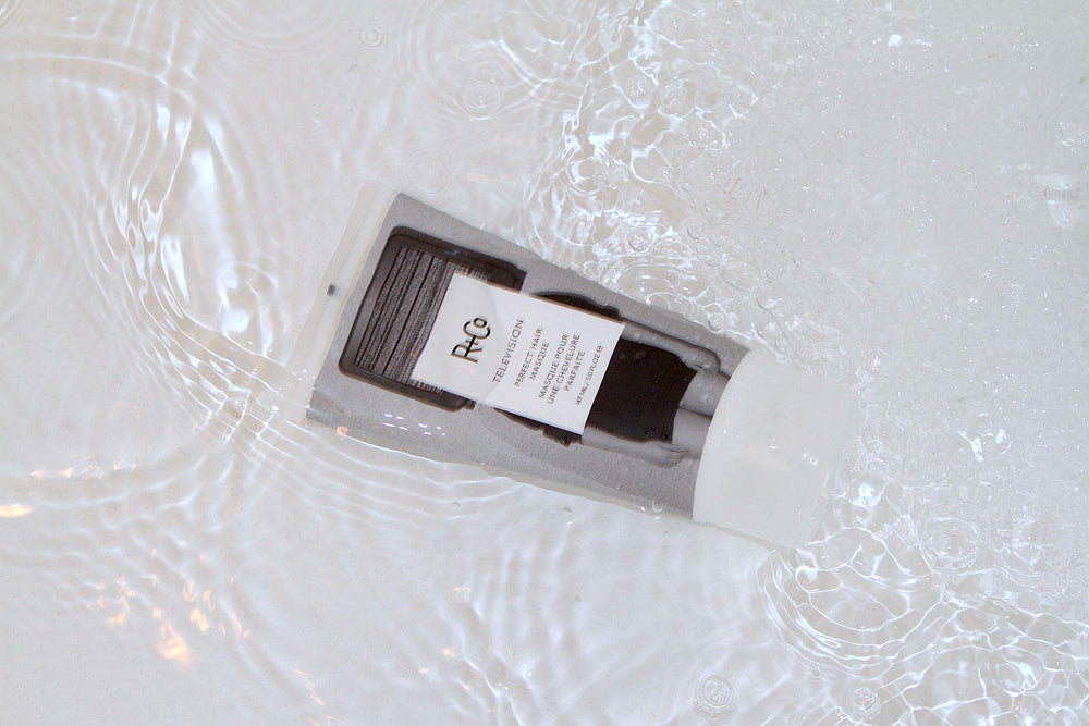 R+Co Television Masque applying to hair demonstrates easier manageability and elasticity