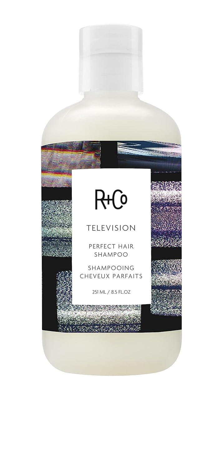 R+Co Television Perfect Hair Shampoo bottle delivers camera-ready shine and moisture.