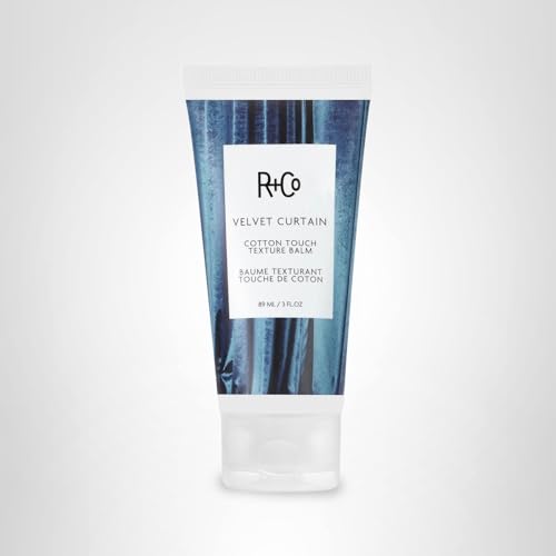 R+Co Velvet Curtain packaging on shelf signals premium texture balm.