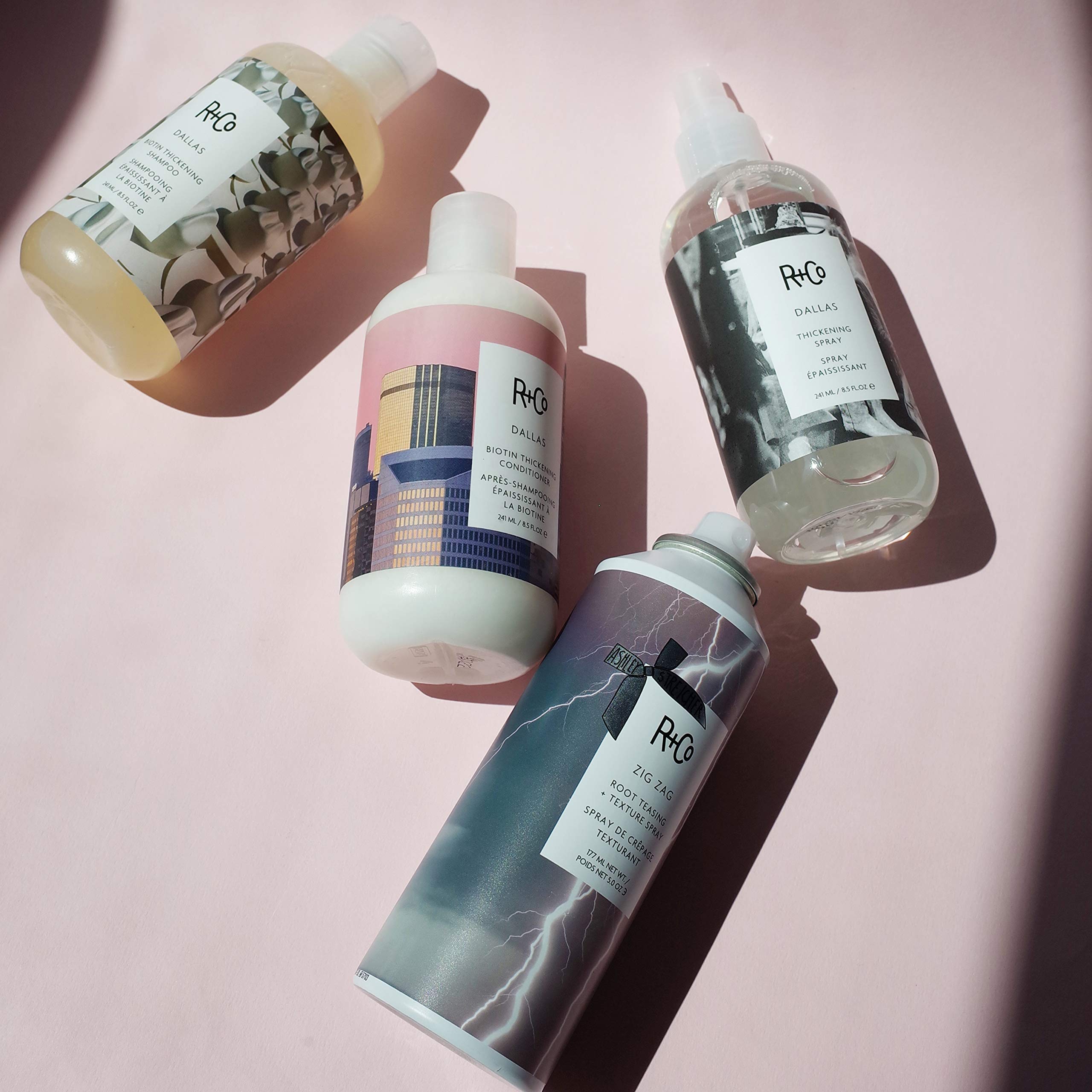 R+Co Zig Zag Root Teasing Spray demonstrates fine hair boost.