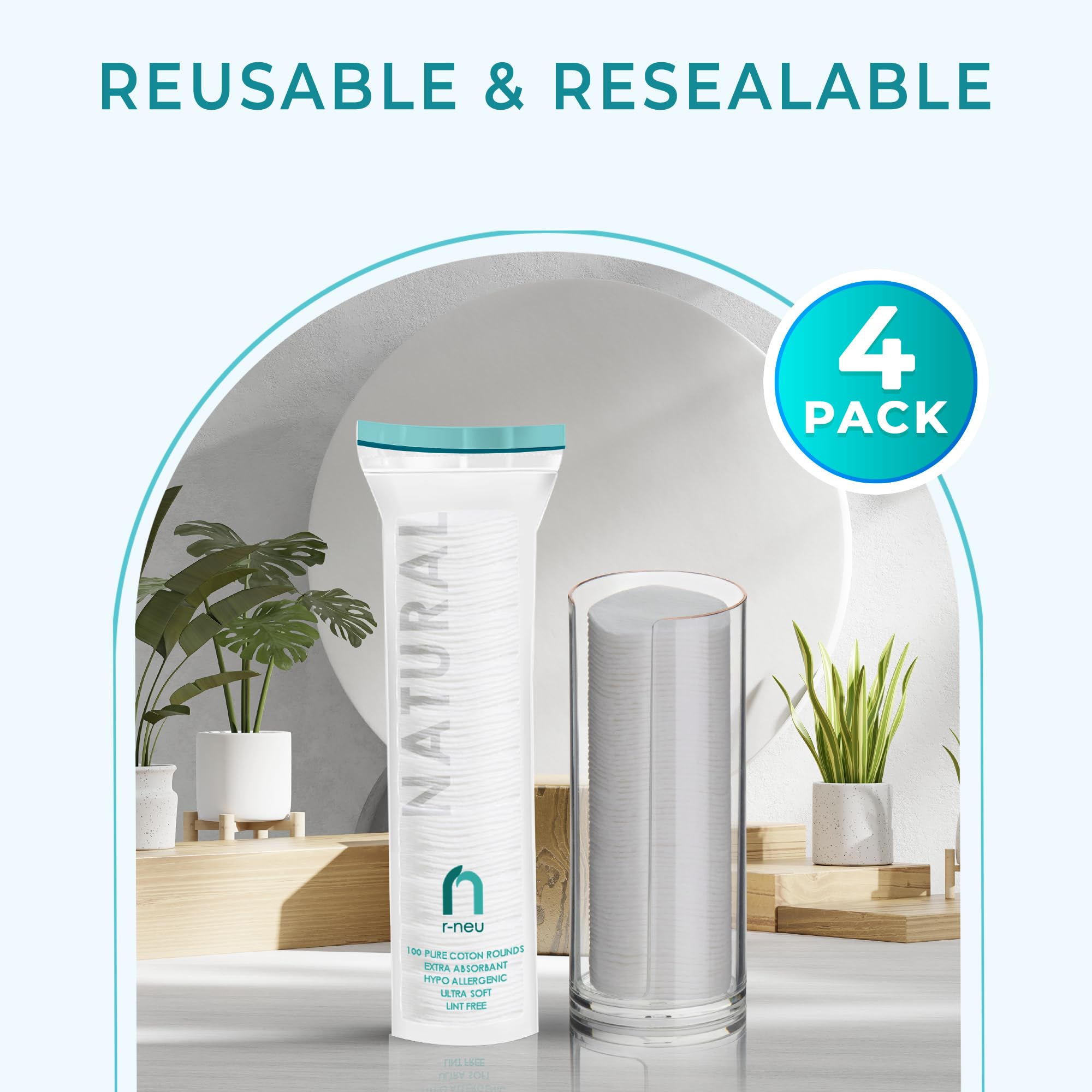 R-Neu Premium Turkish cotton rounds travel-ready in resealable bag for on-the-go skincare