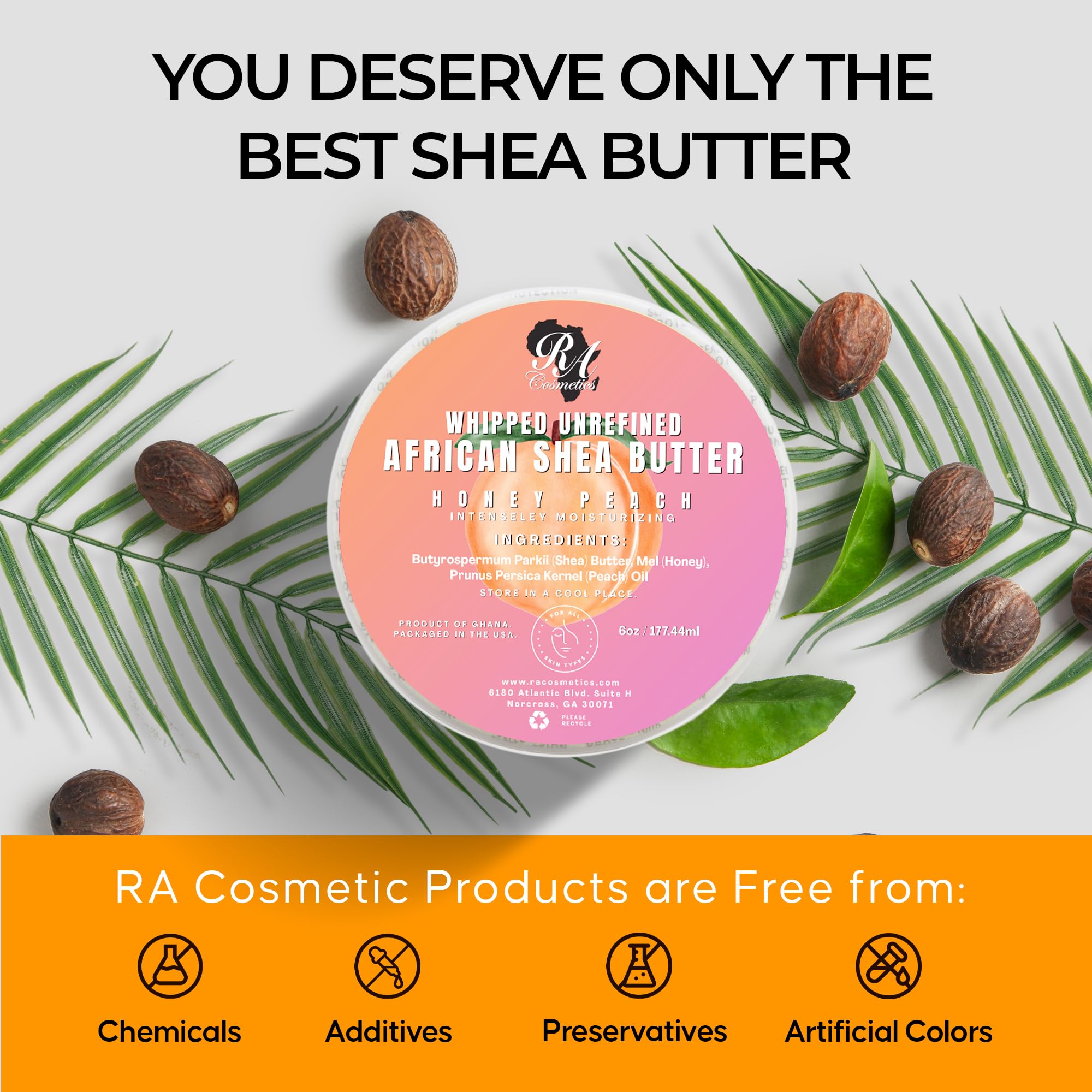 RA COSMETICS natural unrefined shea butter packaging emphasizes clean beauty