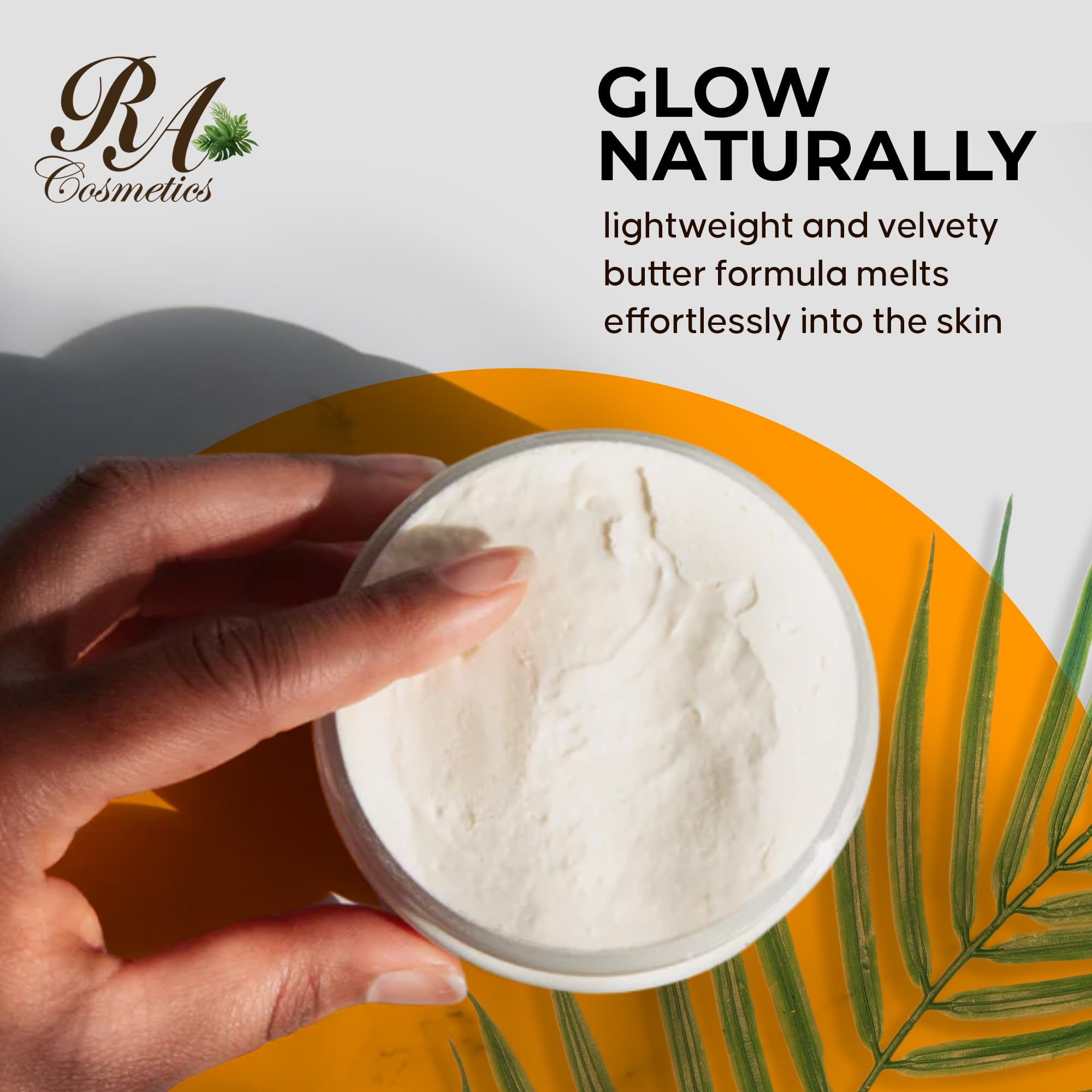 RA COSMETICS packaging of whipped shea butter highlighting natural care