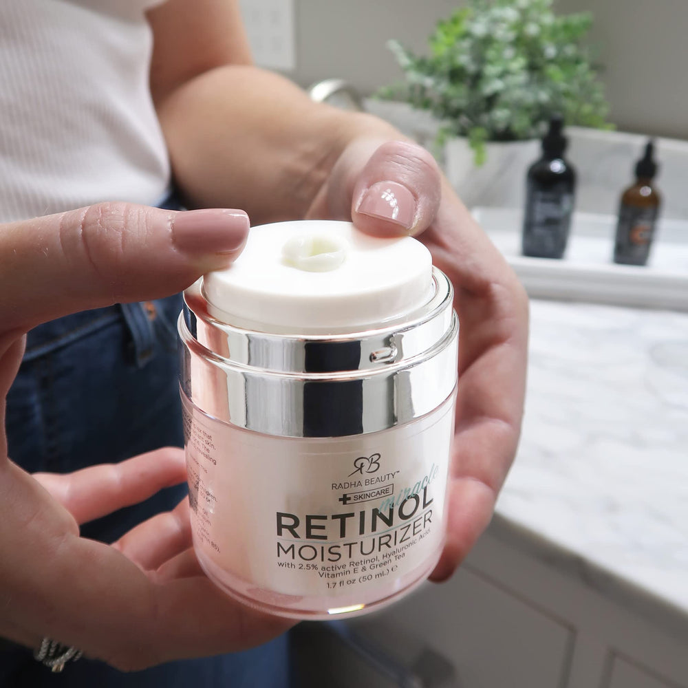 Radha Beauty Moisturizing Miracle Retinol Cream application demonstrating quick absorption.