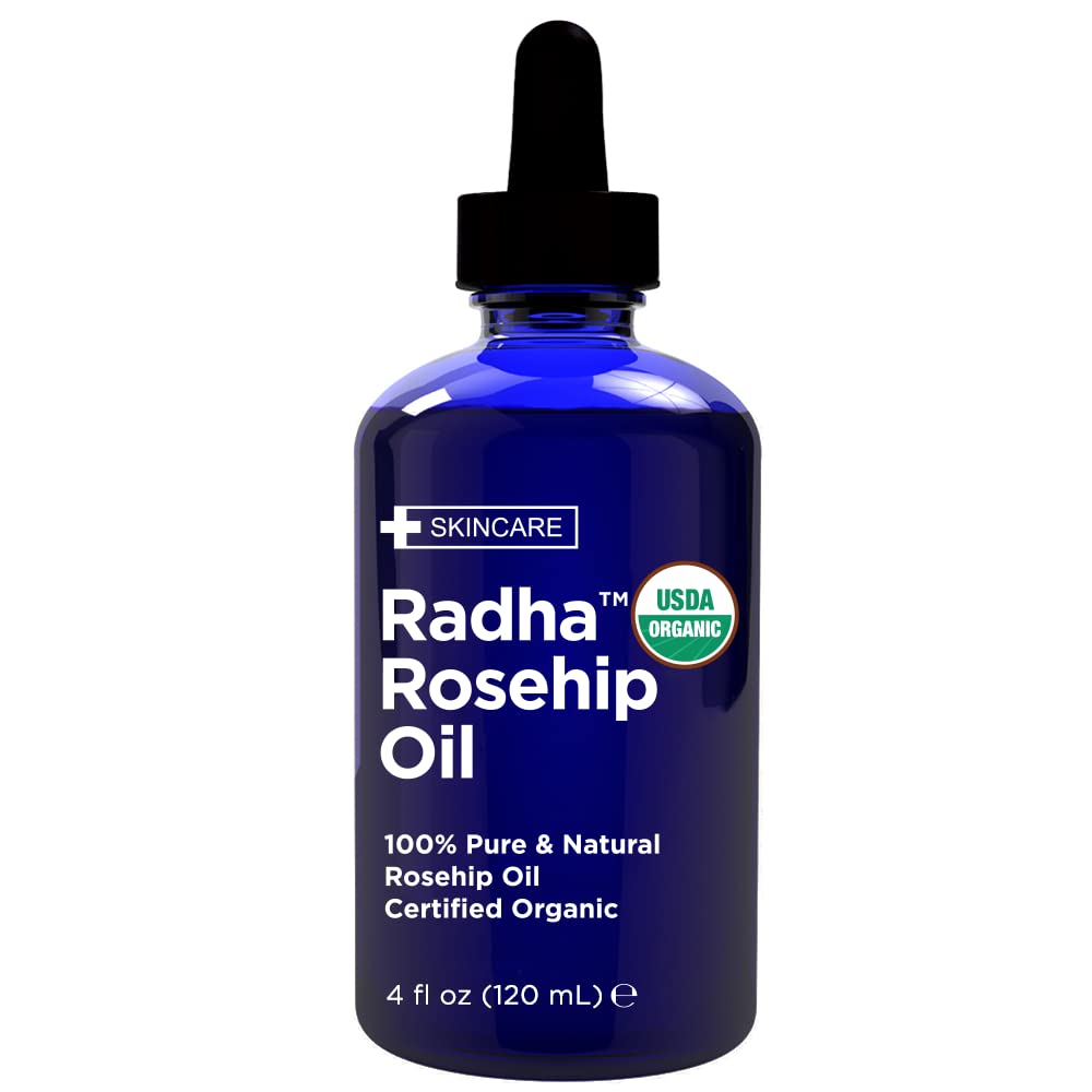 Radha Beauty Rosehip Seed Oil packaging emphasizes ethical sourcing.