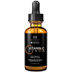Radha Beauty Vitamin C Serum bottle closeup shows premium hydration and glow potential.