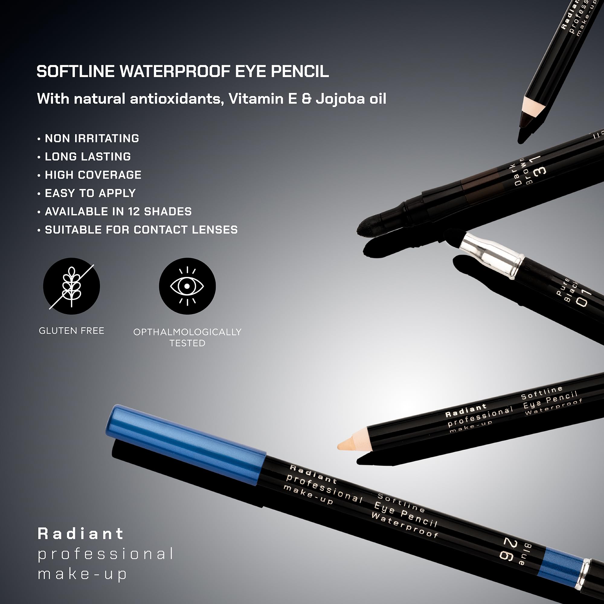 Radiant Professional Make Up Eyeliner Chocolate 03 smudge-blend enables versatile looks.