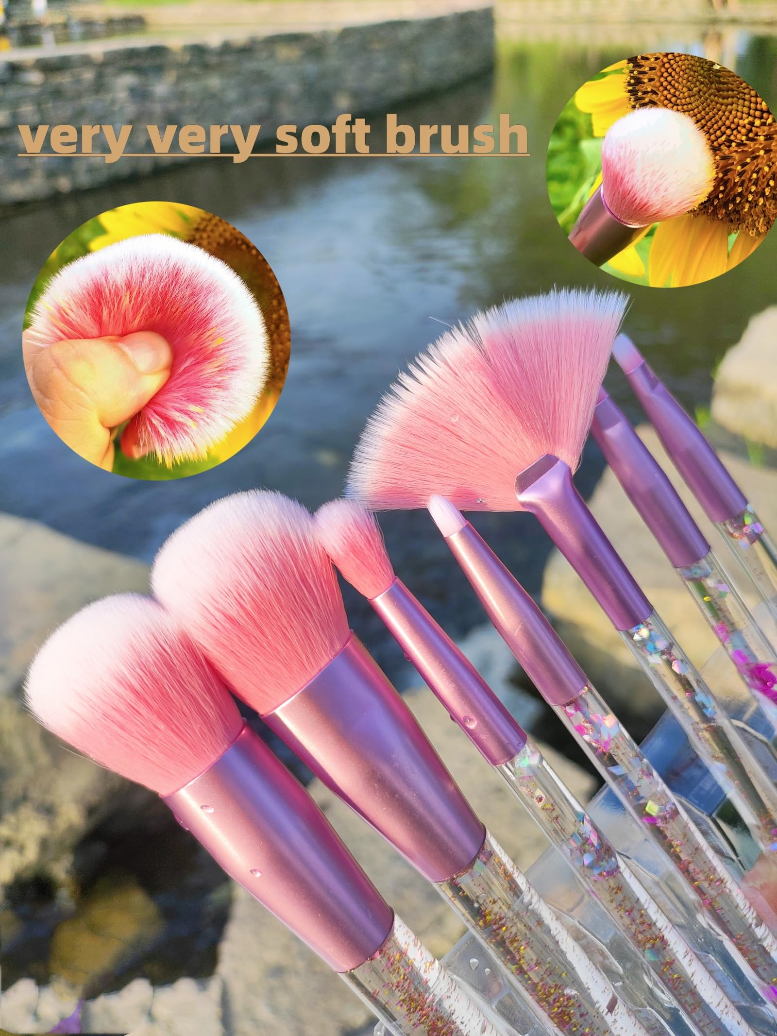 RAEEIKPHZ Sparkle Pink foundation brush for smooth, even application.