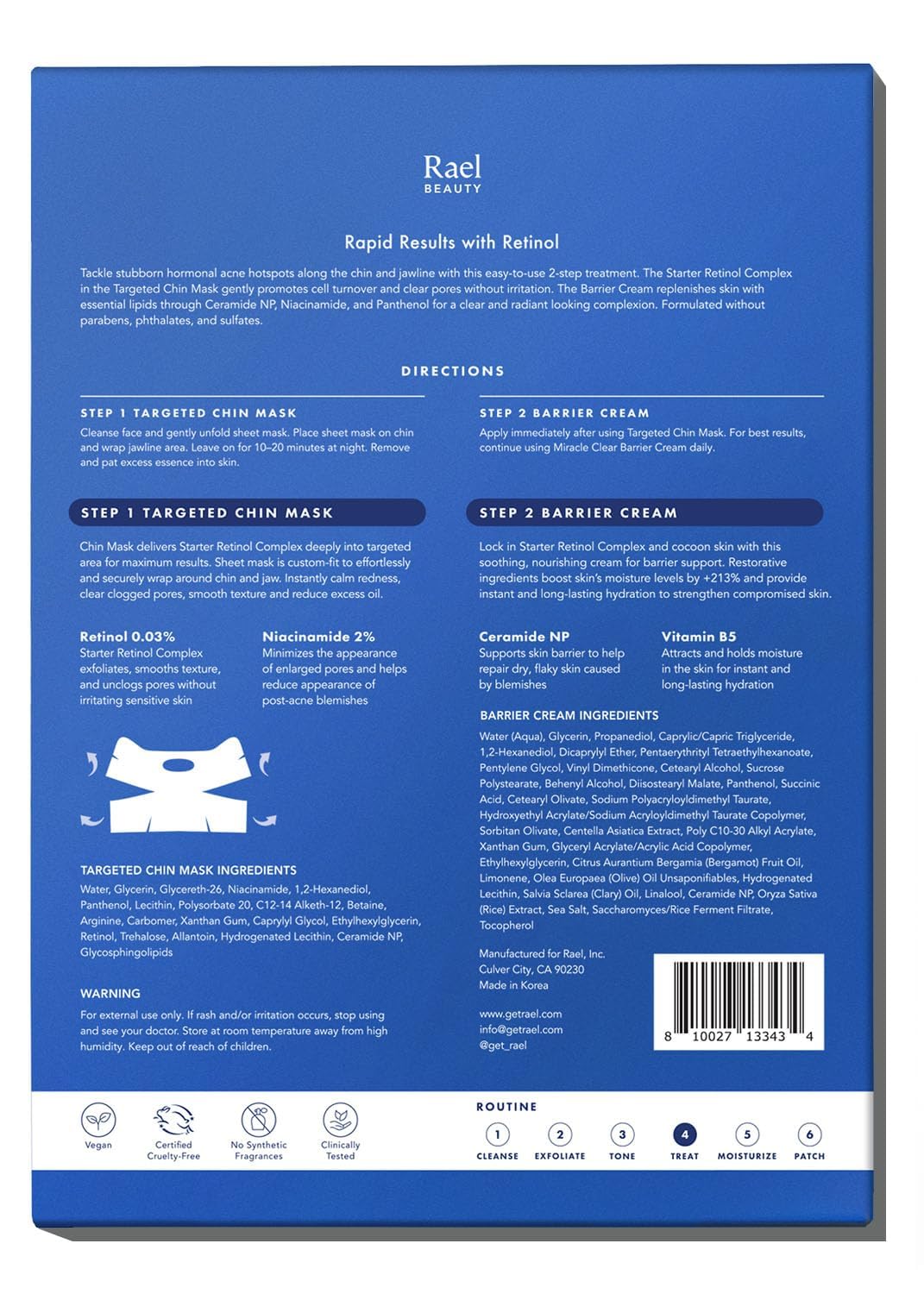 Rael 2-step system box packaging communicates an easy routine.