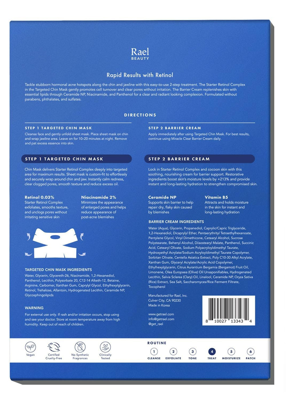 Rael 2-step system box packaging communicates an easy routine.