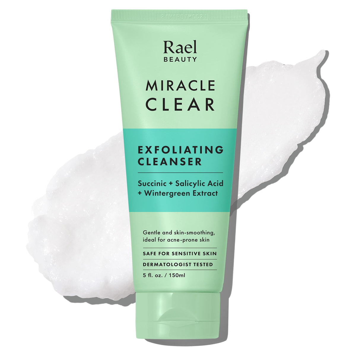 Rael Miracle Clear bottle demonstrates gentle exfoliation for oil control
