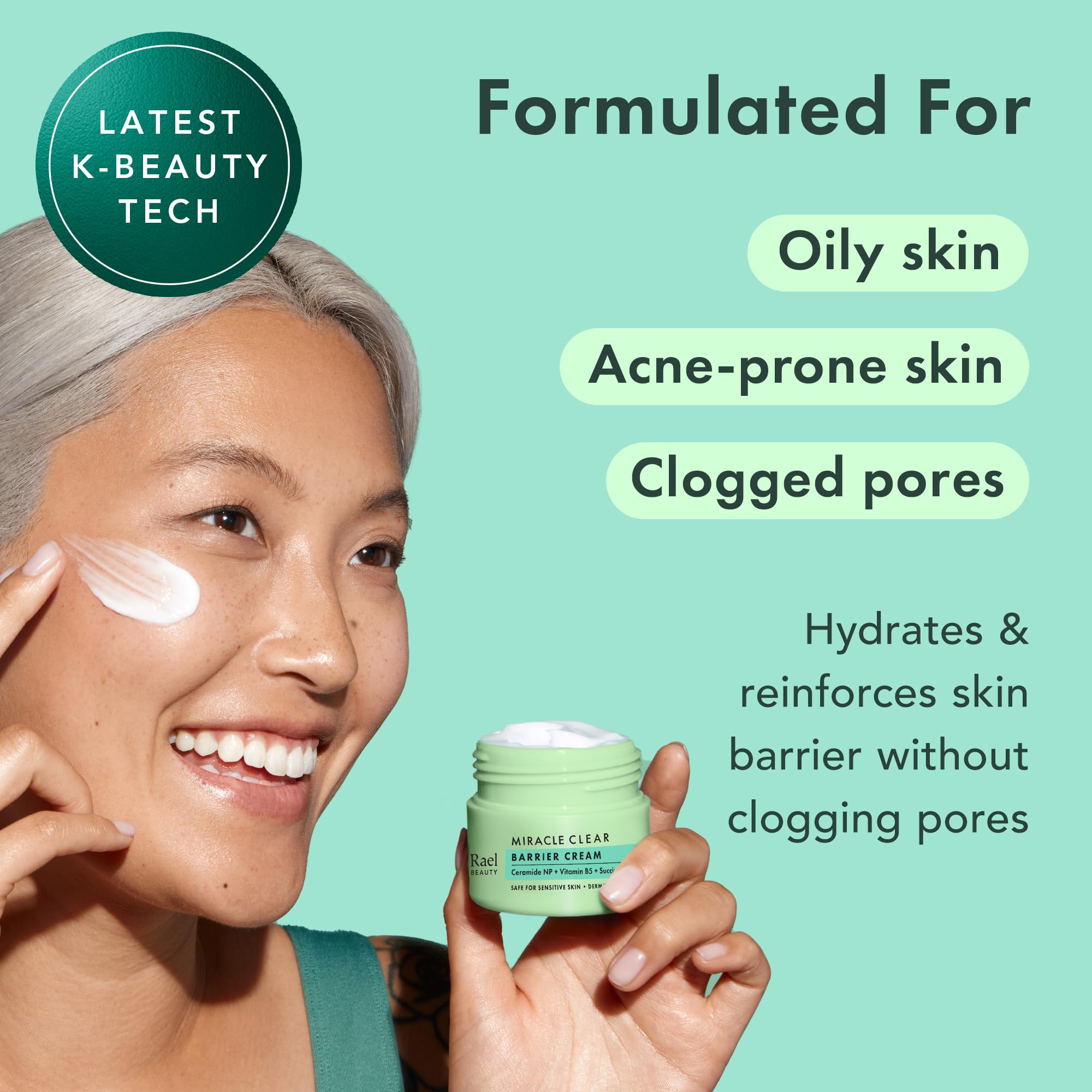 Rael Miracle Clear Barrier Cream dispensing shot demonstrates easy application