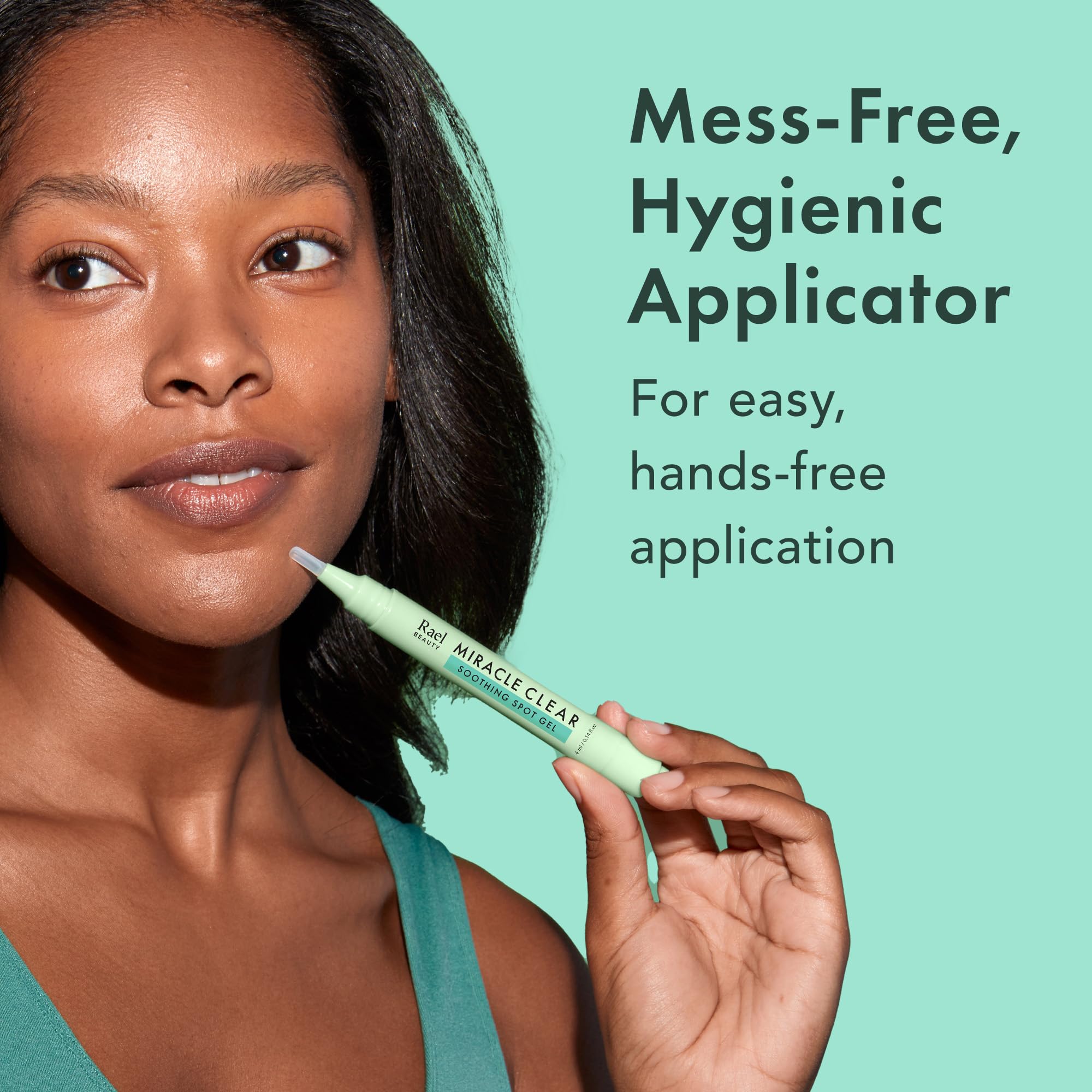 Rael silicone brush demonstrates hygienic, hands-free spot treatment.