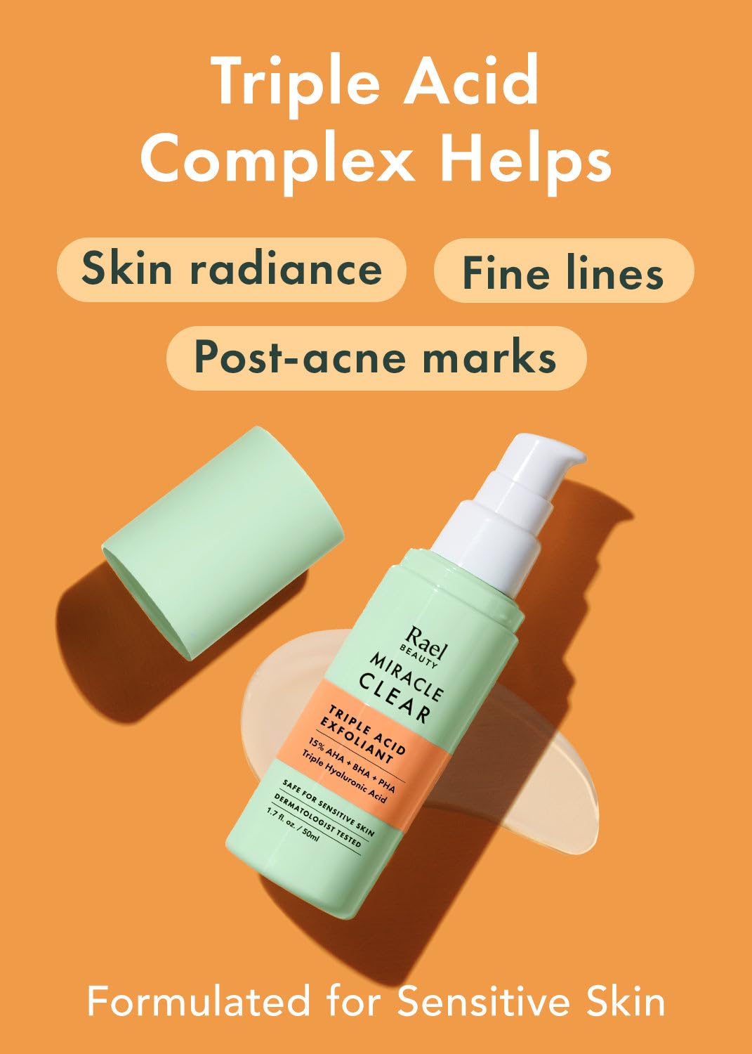 Rael Miracle Clear texture closeup highlights refined pores and even texture.