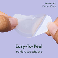 Rael pimple patches closeup highlights adhesive edges that stay on skin.