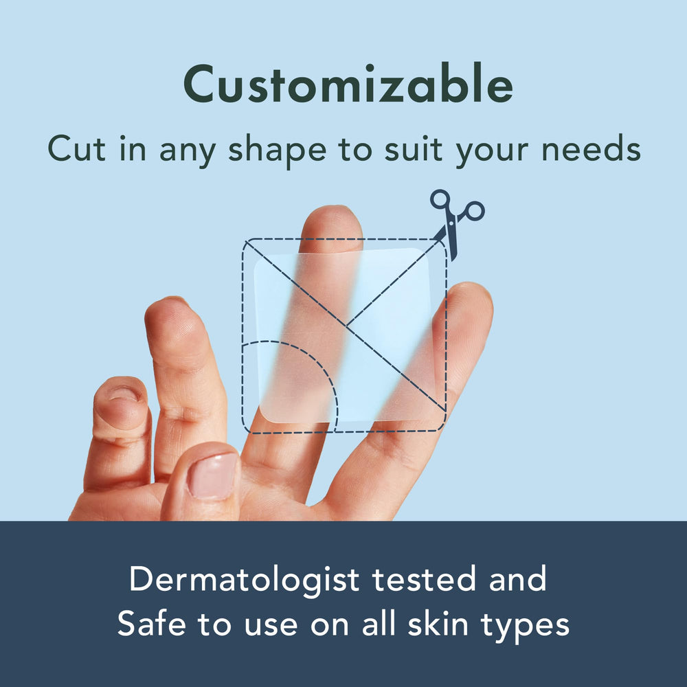 Rael Pimple Patches cut-to-fit example highlighting customizable sizing for irregular blemishes