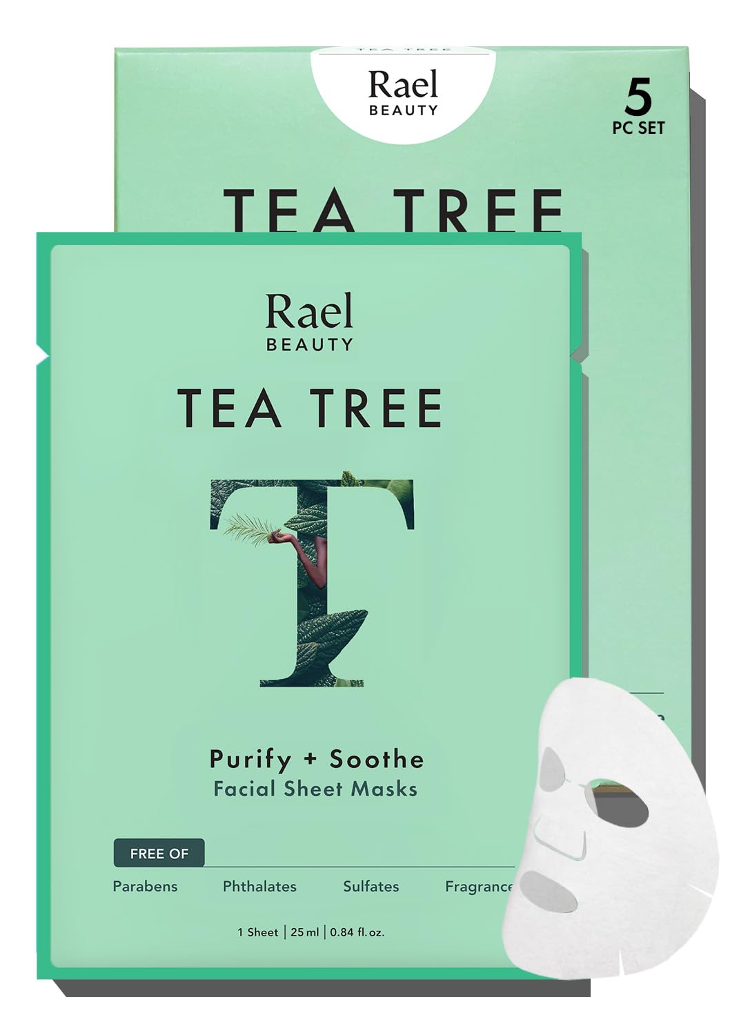 Rael Tea Tree Face Mask bamboo sheet pack for refreshing, purifying care.