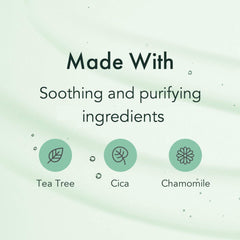 Rael Tea Tree Face Mask on-face closeup showing soothing, cooling relief.