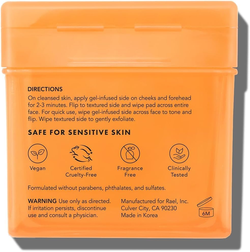 Rael Toner Pads packaging with 70-count value and skincare compatibility.