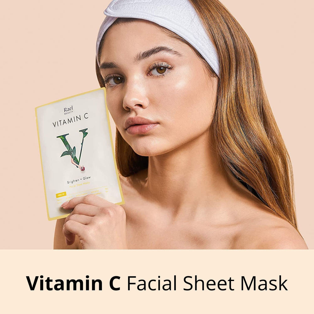Rael Vitamin C mask being applied on the cheek for pampering.