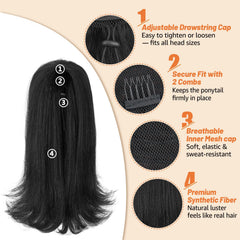 Rafabcici drawstring ponytail installation-easy enables quick, secure wear with built-in combs.