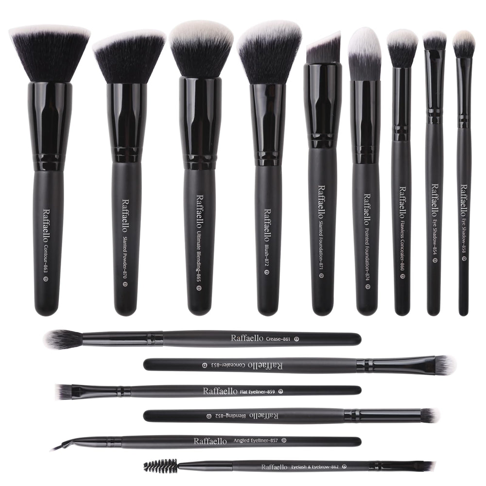 Raffaello 15-piece makeup brush set front view for complete face makeup versatility