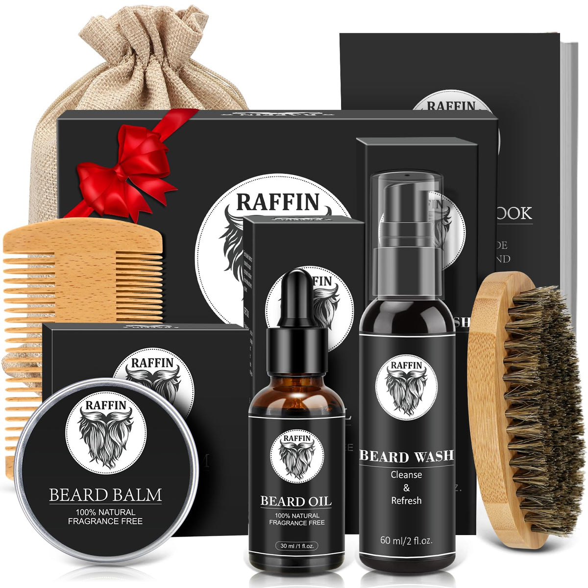 RAFFIN beard kit oil bottle for daily conditioning and nourishment.