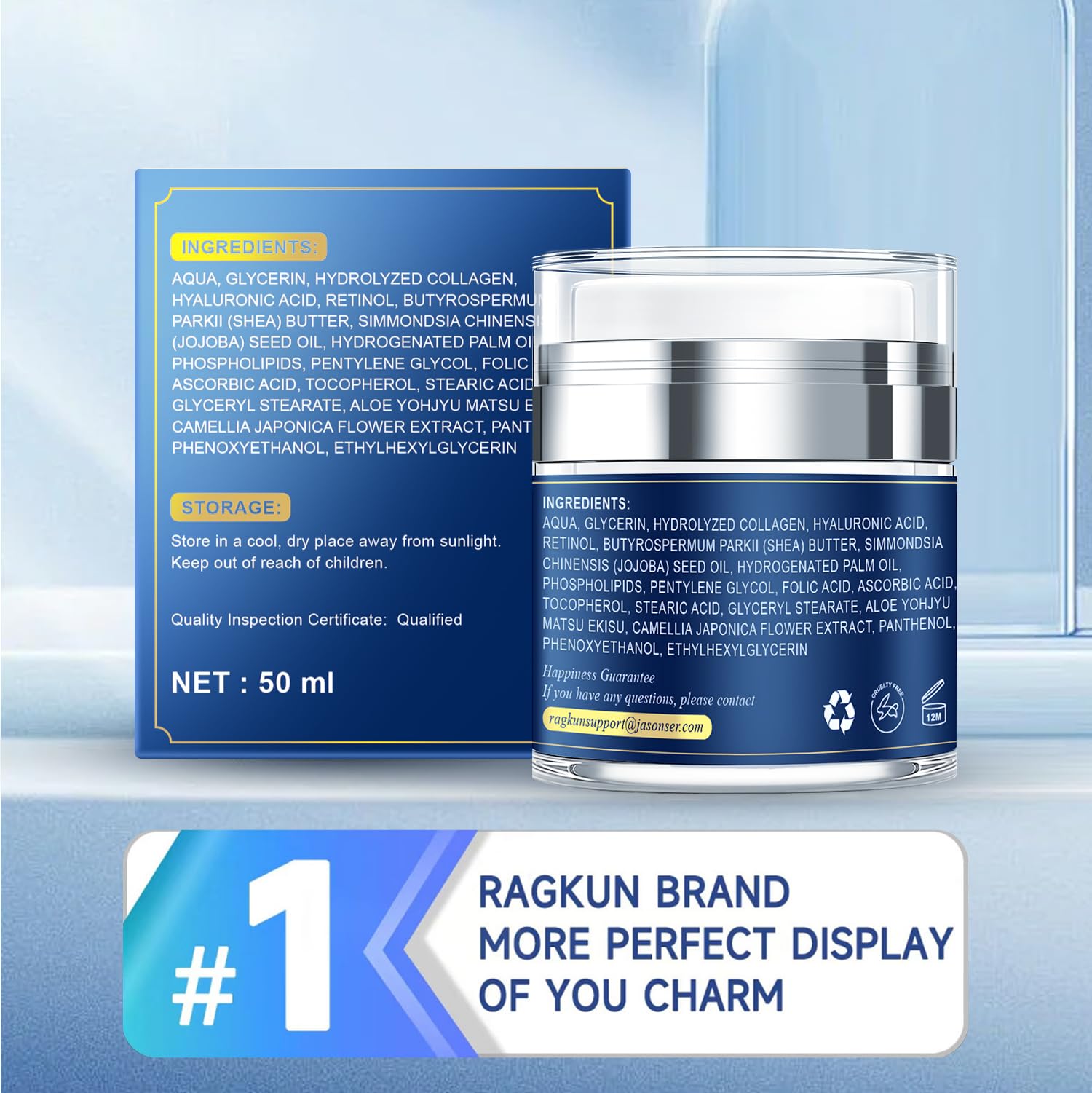 Ragkun Retinol Cream skin-renewal closeup suggests renewal benefits over time.