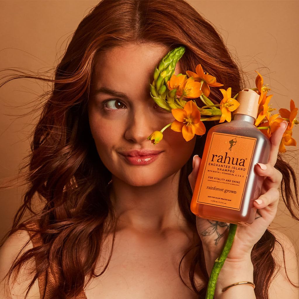 Applying Rahua Enchanted Island Shampoo during daily routine