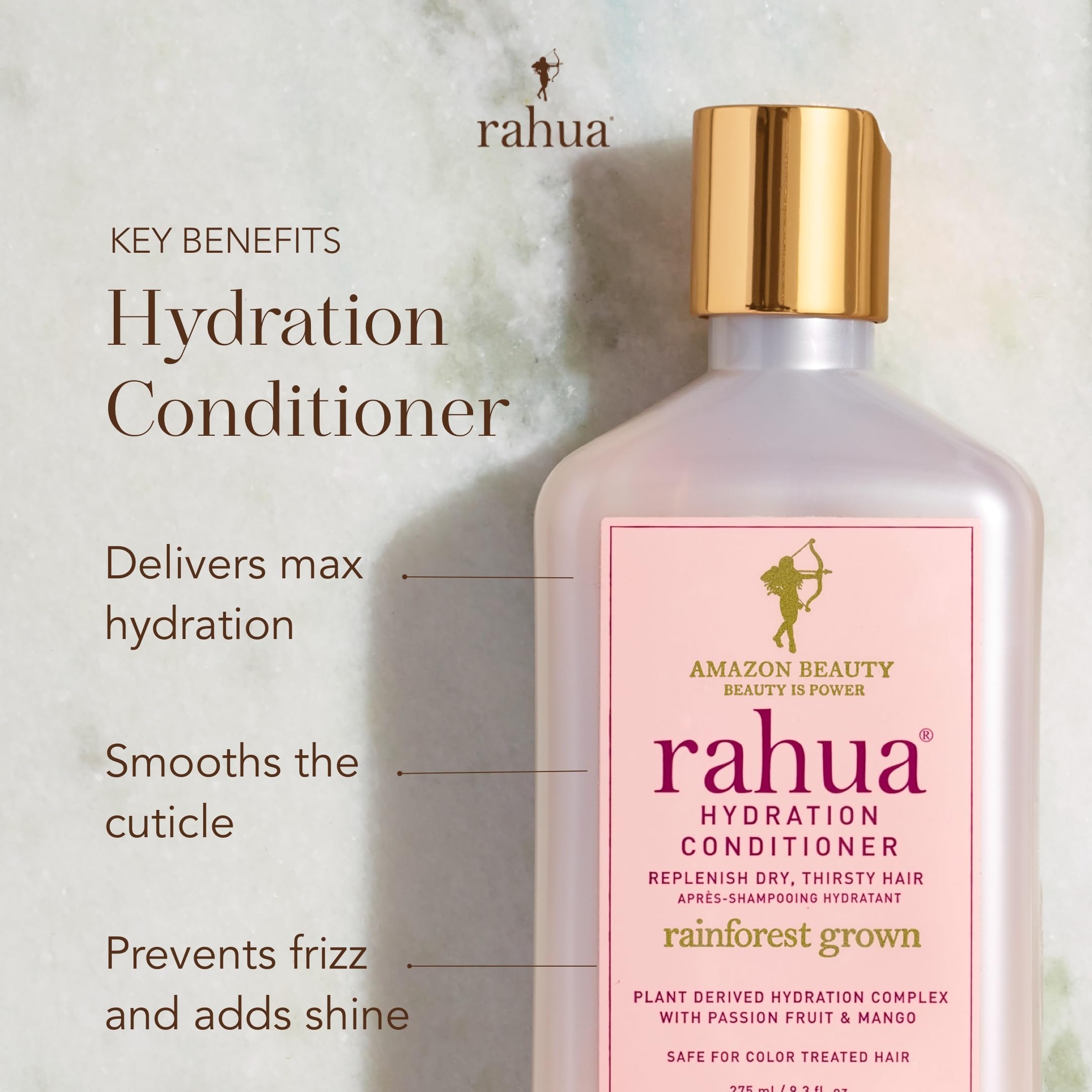Morete oil and sacha inchi ingredients label on Rahua conditioner bottle.
