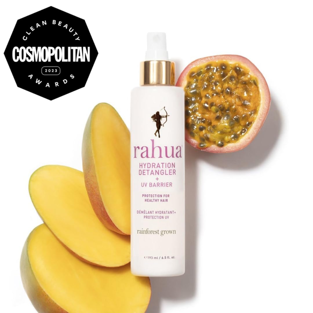 Rahua Hydration Detangler Spray applied to damp hair for detangling and hydration.