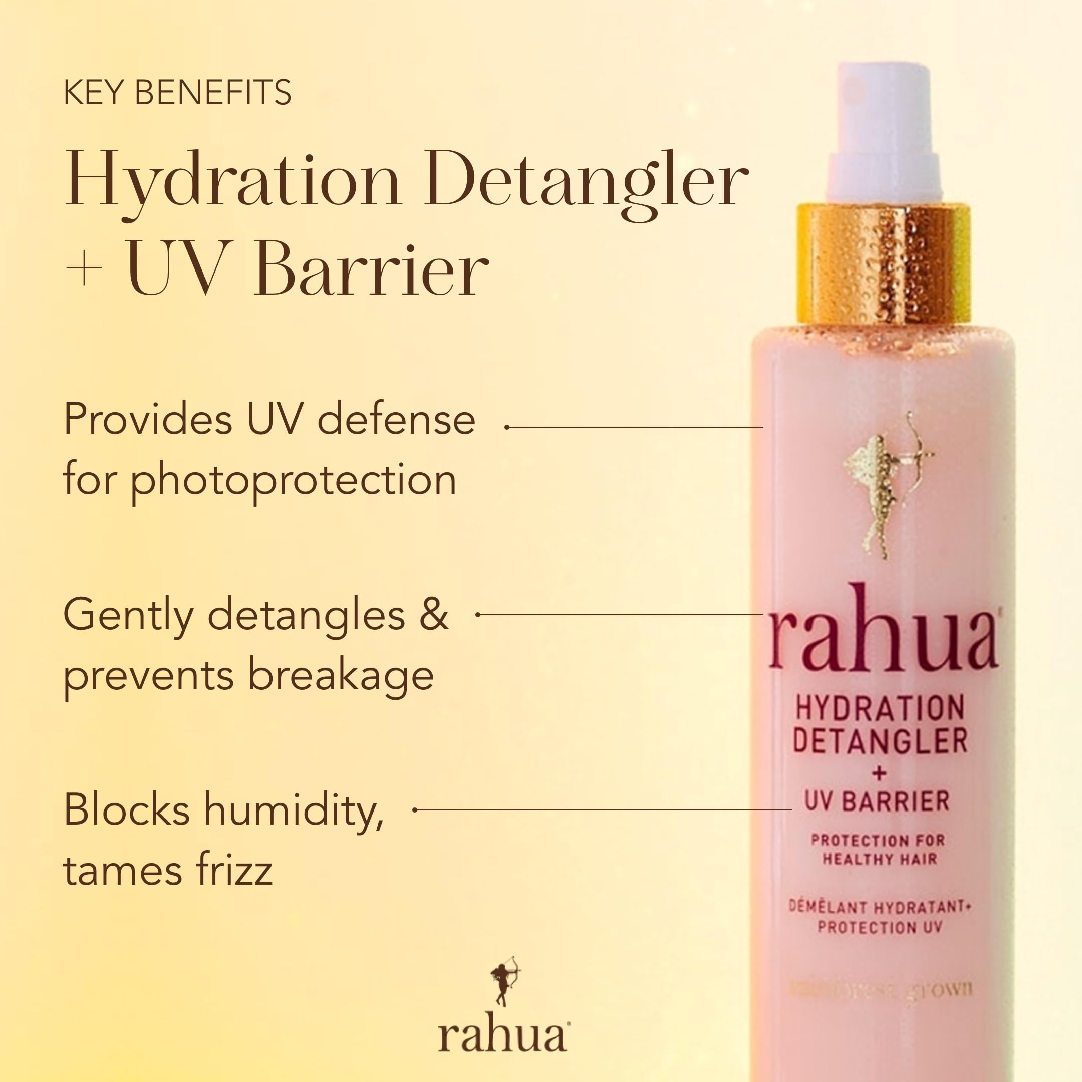 Rahua Hydration Detangler Spray mist dispensing for easy application.