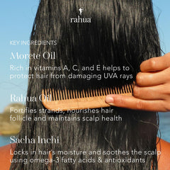 Rahua Hydration Detangler Spray UV barrier visual suggesting color protection.