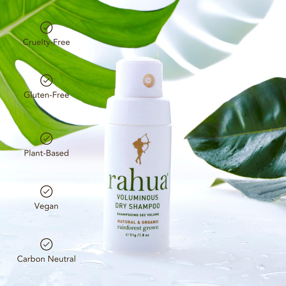 Rahua Voluminous Dry Shampoo in-use evenly distributes for a clean, light feel.