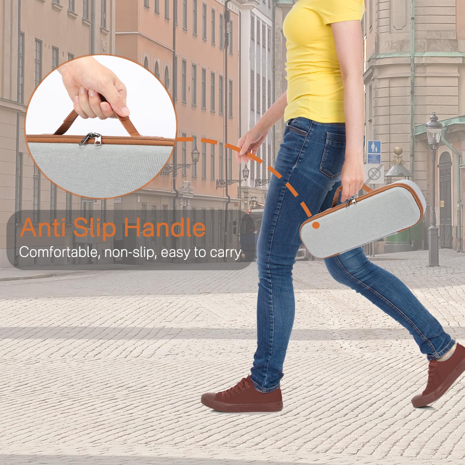 RAIACE middle grooves cradle the device to prevent movement during transport.