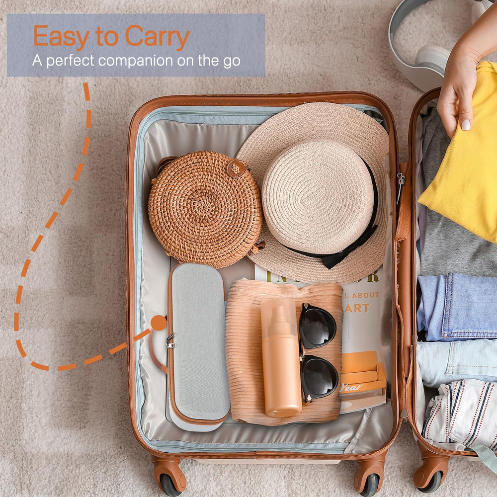 RAIACE travel-friendly case pictured beside luggage for portable protection.