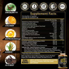 Rainbow Nutrients Hair Growth Vitamins label close-up highlights biotin and collagen benefits.