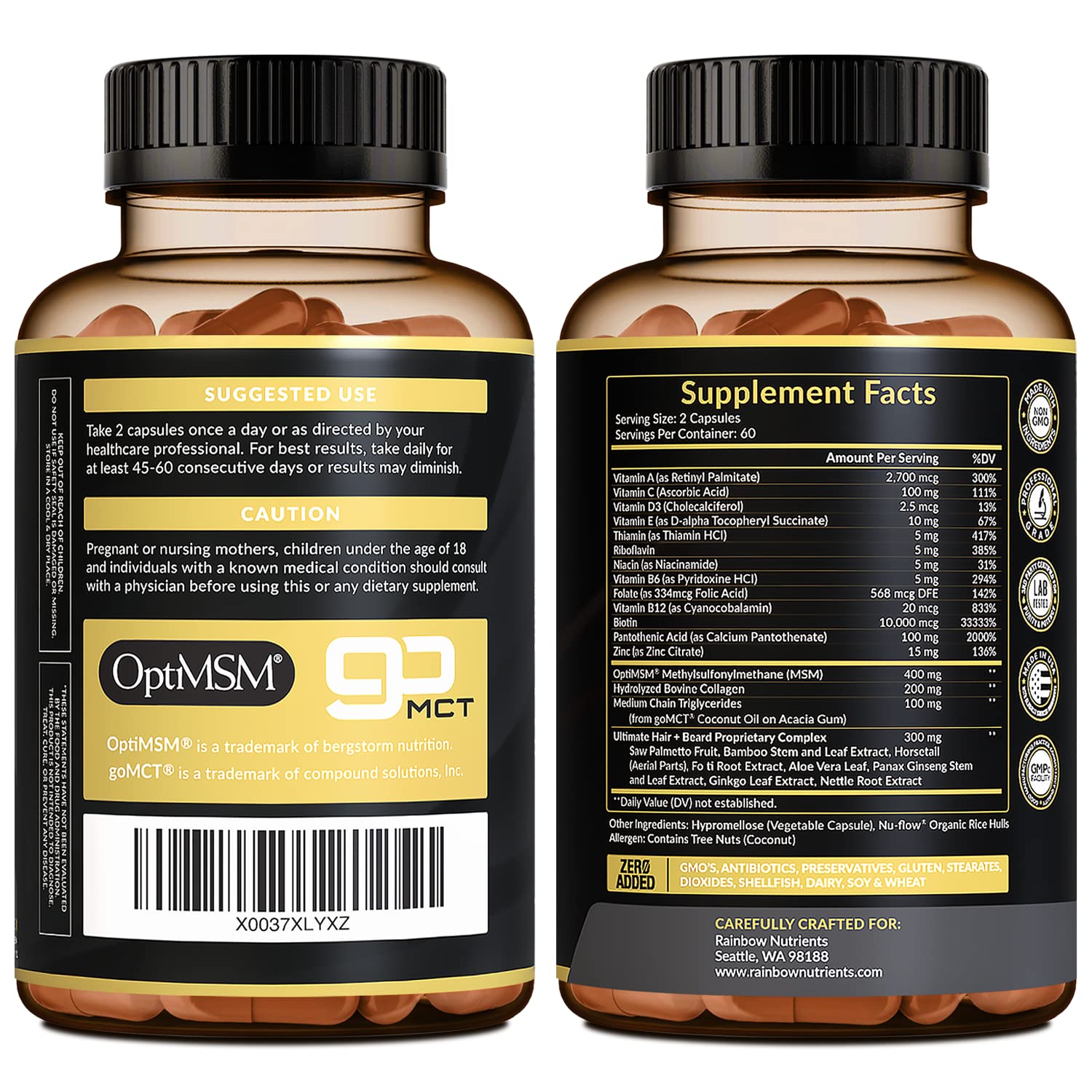 Rainbow Nutrients hair growth vitamins on shelf ready for morning routine.