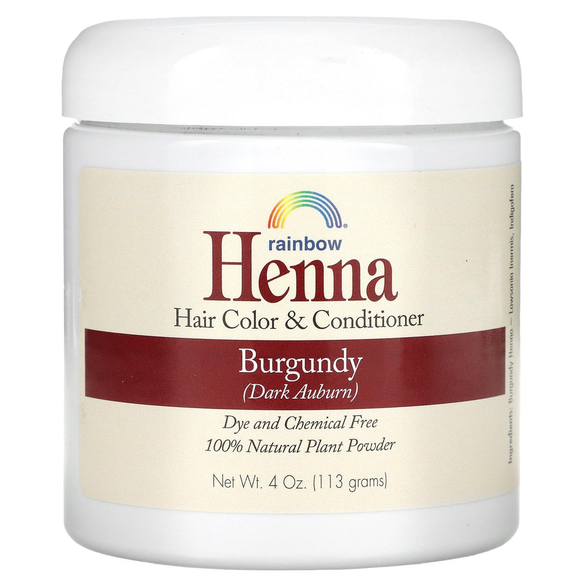 Rainbow Research Henna Persian Burgundy powder ready for even color and natural shine.