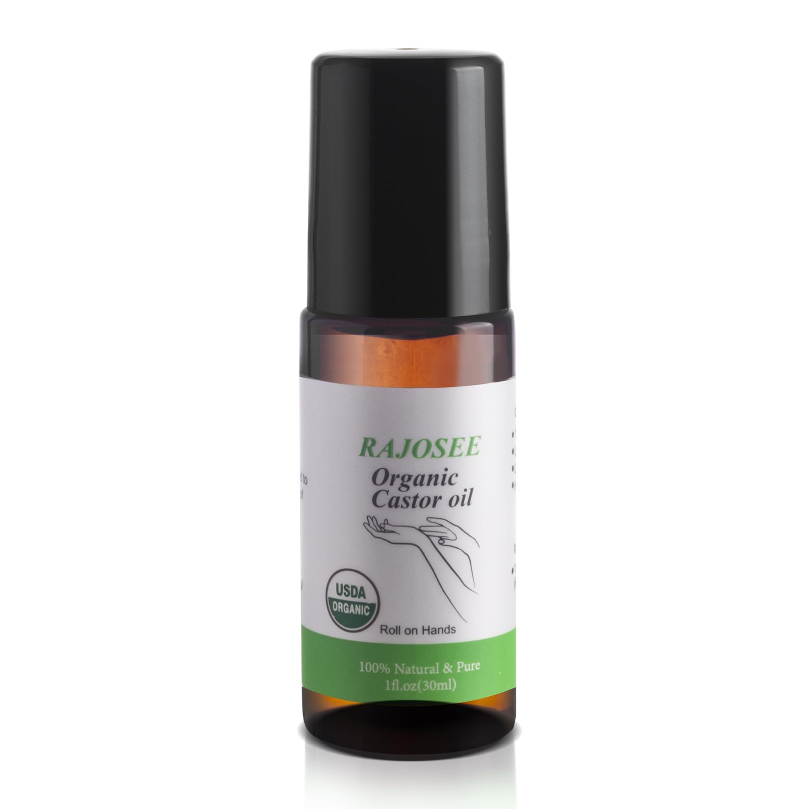 RAJOSEE amber bottle closeup protects potency and hexane-free formula.
