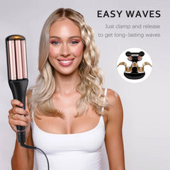 RAKUKOKKU 3-barrel hair waver delivers mermaid waves for glamorous looks.