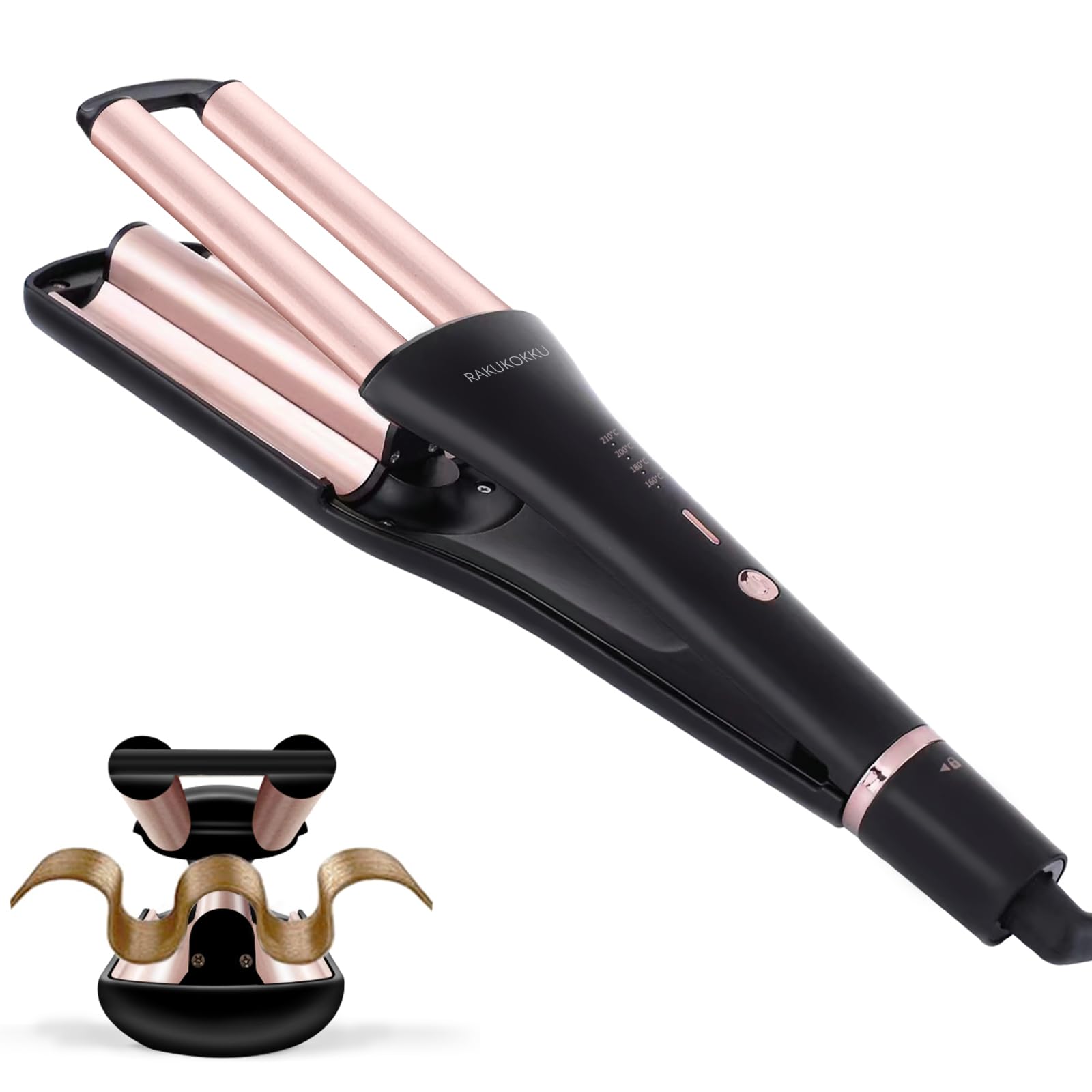 RAKUKOKKU 4in1 hair crimper with adjustable barrel creates versatile gold waves.