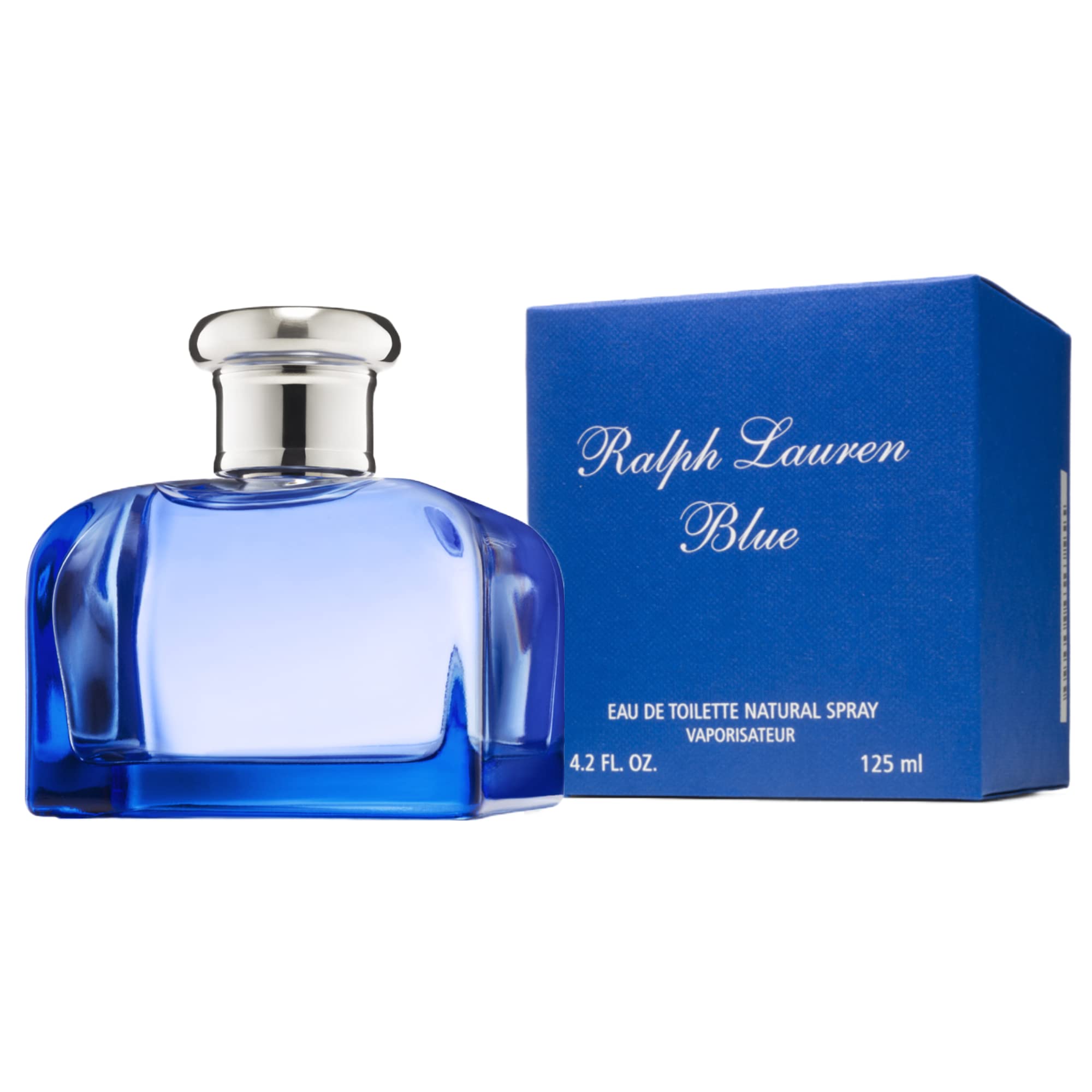 Ralph Lauren Fragrances Blue bottle on sand suggests blue-sky day vitality and relaxation.