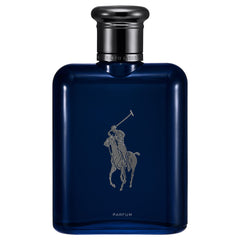 Ralph Lauren Fragrances Polo Blue Parfum bottle close-up highlighting refillable design.