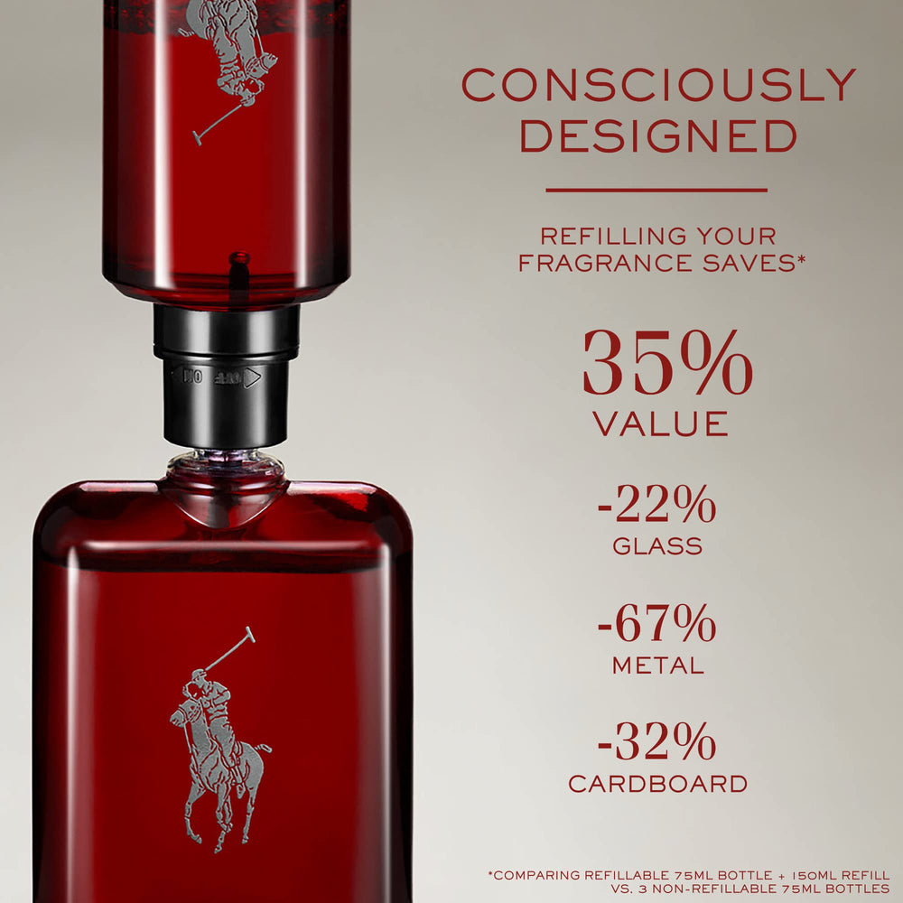 Crimson Polo Red Parfum bottle in hand denotes confident daily wear.